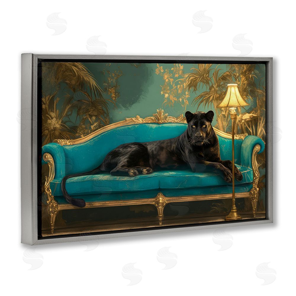 Tina LeCour Exotic Lounging Panther Gray Floating Frame Canvas Wall Art