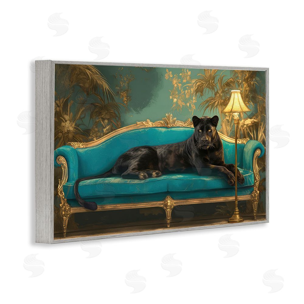 Tina LeCour Exotic Lounging Panther Gray Framed Giclee Wall Art Print