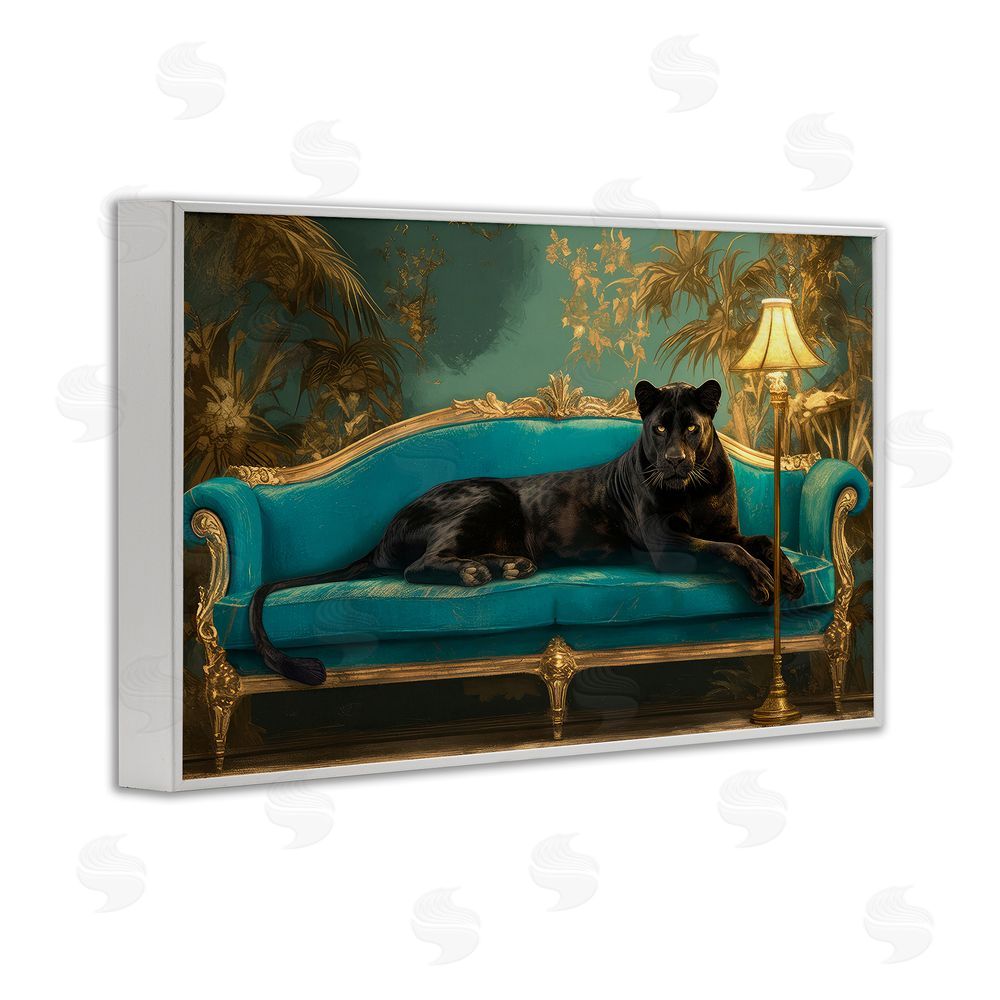 Tina LeCour Exotic Lounging Panther White Framed Giclee Wall Art Print