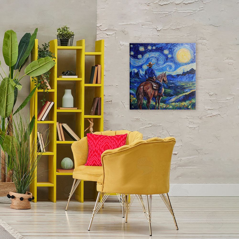 Tina LeCour Starry Night Cowboy Stretched Canvas Wall Art Print in Room