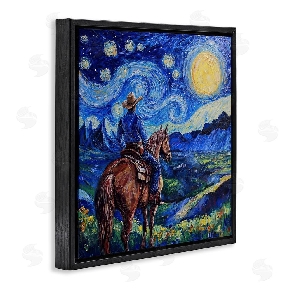 Tina LeCour Starry Night Cowboy Black Floating Frame Canvas Wall Art Print