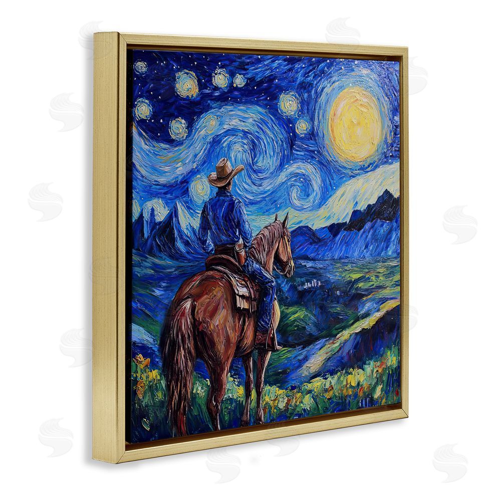 Tina LeCour Starry Night Cowboy Gold Floating Frame Canvas Wall Art Print