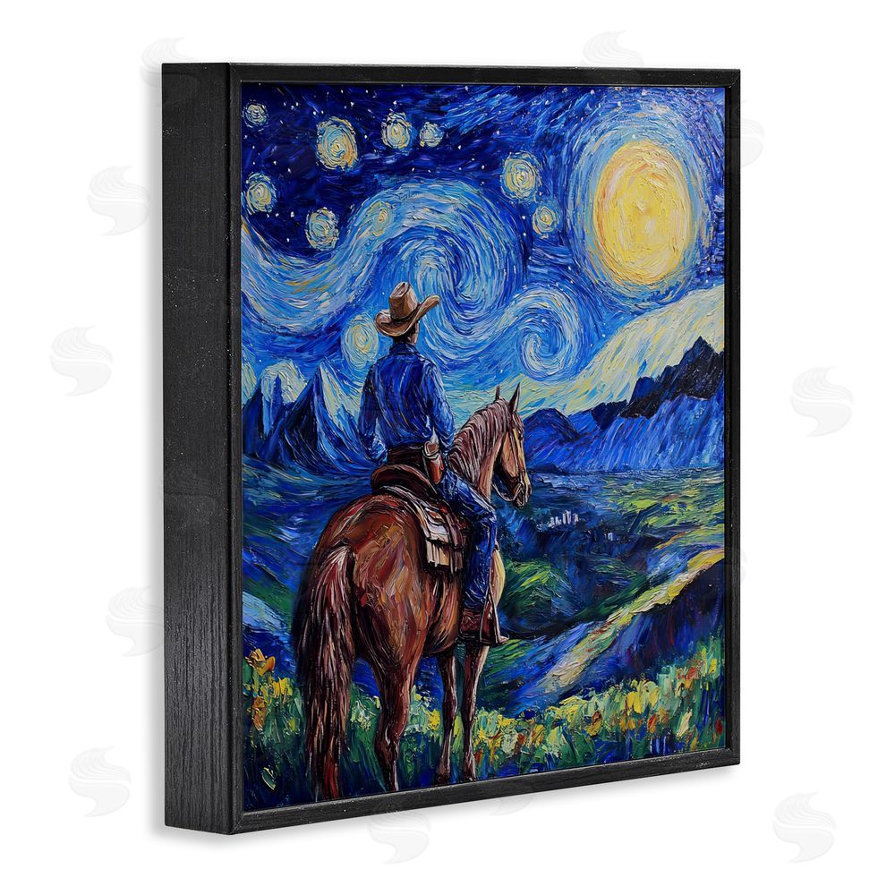 Tina LeCour Starry Night Cowboy Black Framed Giclee Wall Art Print