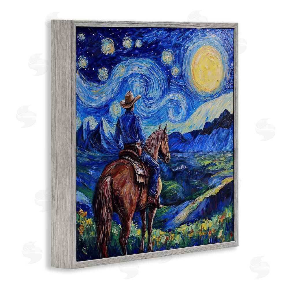 Tina LeCour Starry Night Cowboy Gray Framed Giclee Wall Art Print