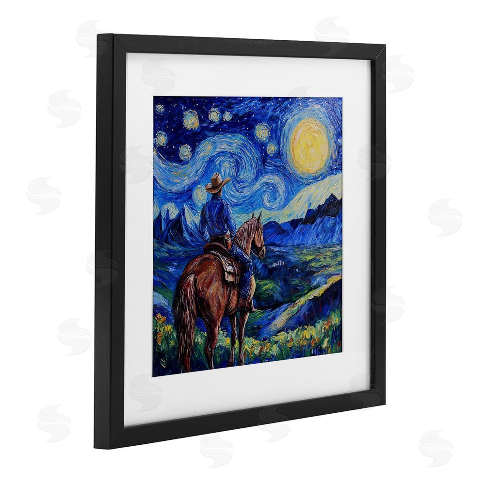 Tina LeCour Starry Night Cowboy Black Framed Print Under Glass Wall Art