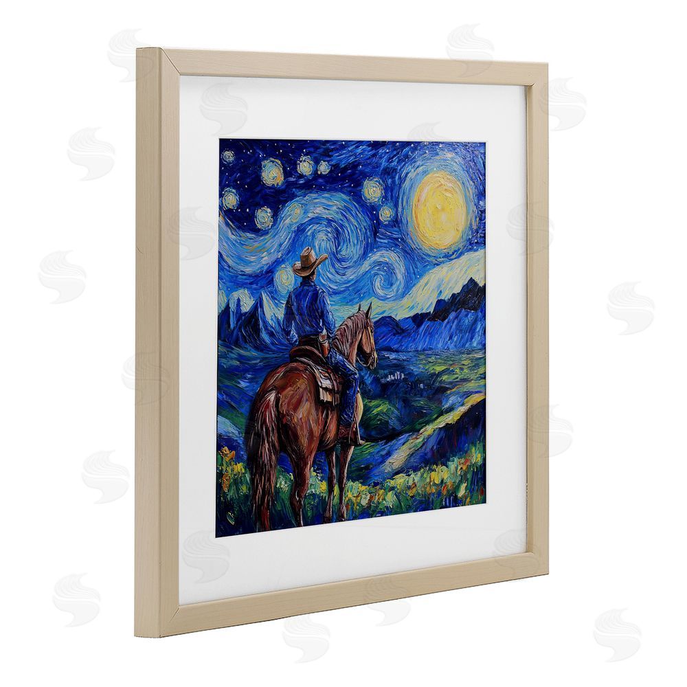 Tina LeCour Starry Night Cowboy Brown Framed Print Under Glass Wall Art