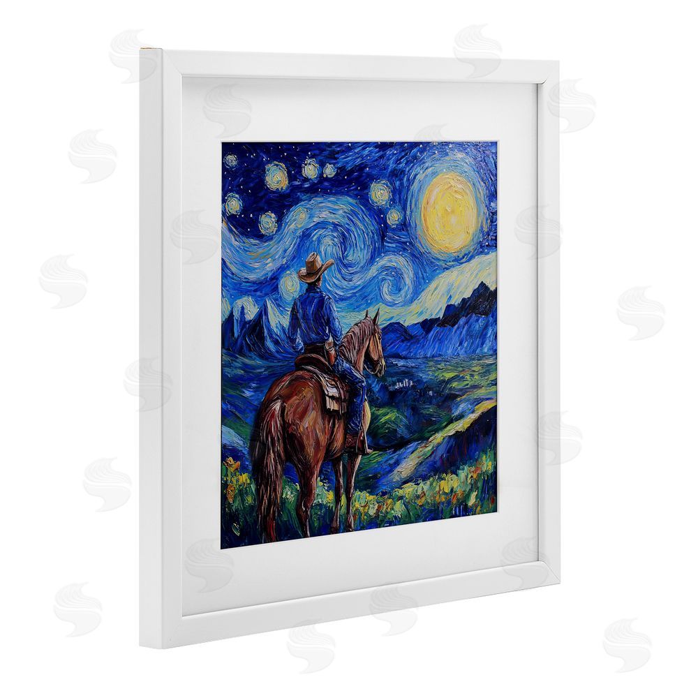 Tina LeCour Starry Night Cowboy White Framed Print Under Glass Wall Art