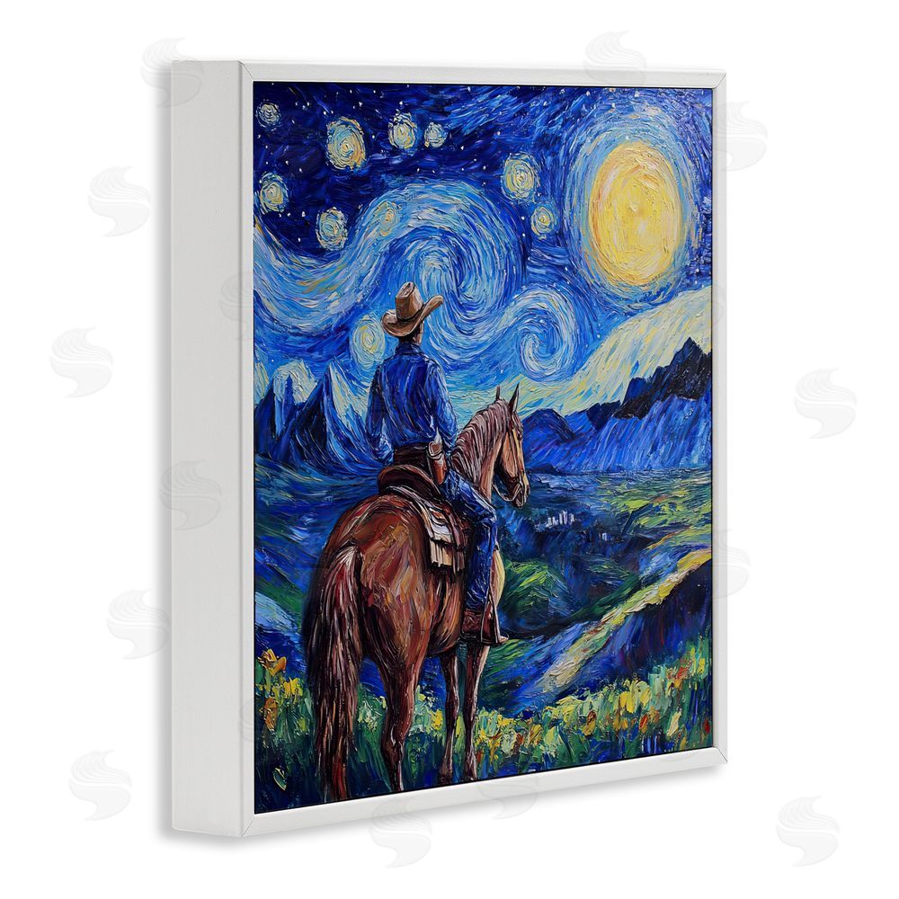 Tina LeCour Starry Night Cowboy White Framed Giclee Wall Art Print