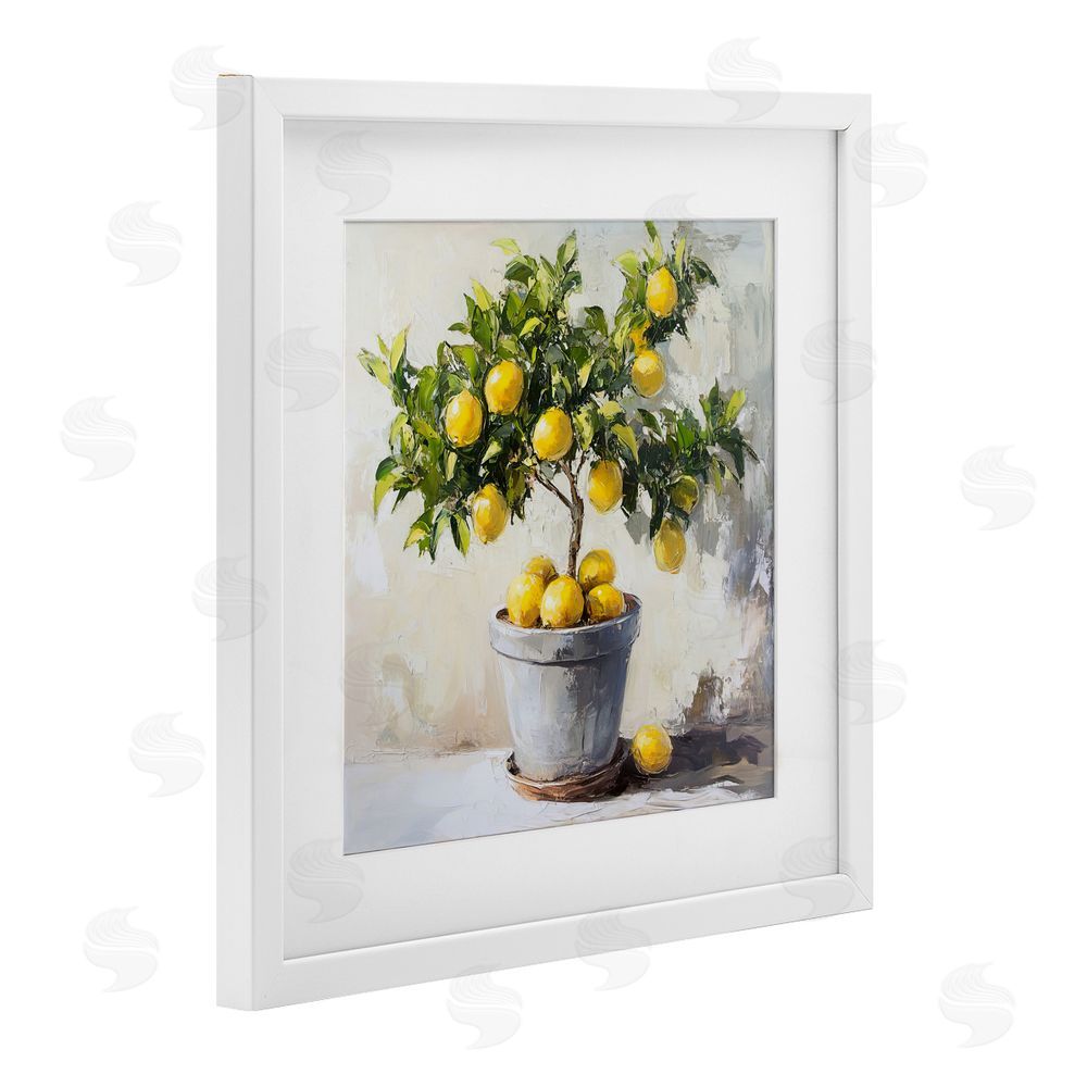Tina LeCour Falling Lemon Tree White Framed Print Under Glass with Mat Wall Art
