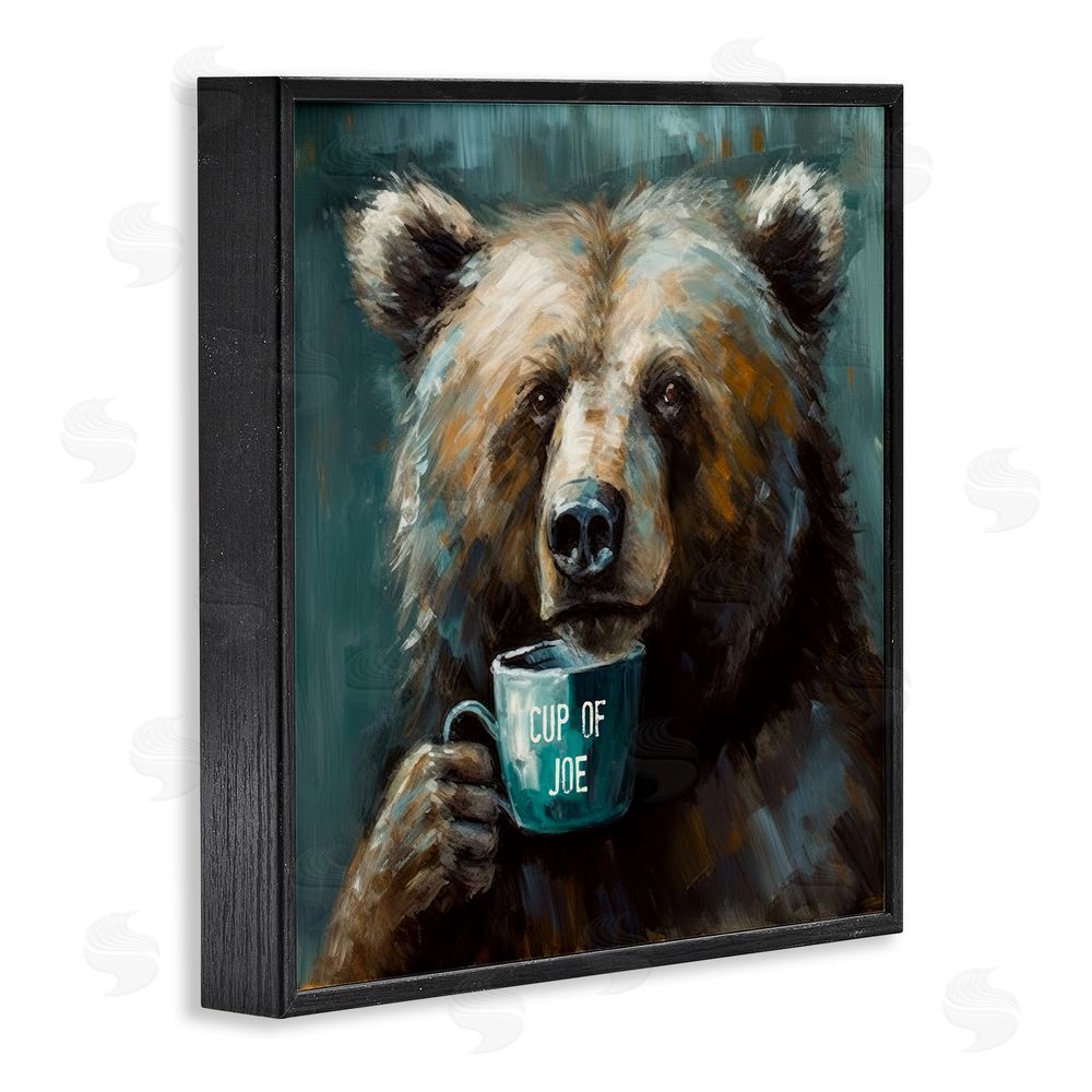 Tina LeCour Bear with Cup Of Joe Black Framed Giclee Wall Art Print