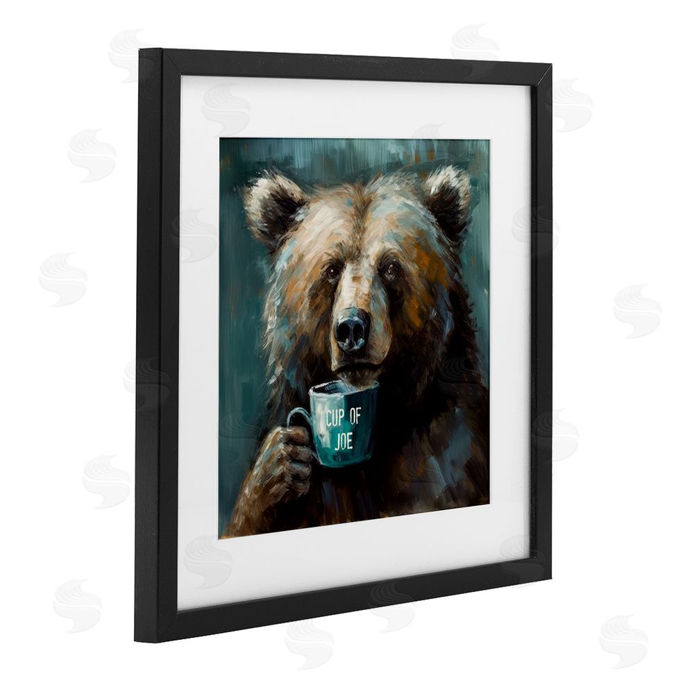 Tina LeCour Bear with Cup Of Joe Black Framed Print Under Glass Wall Art