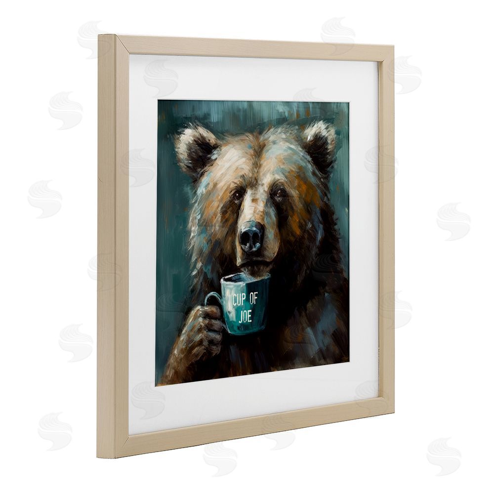 Tina LeCour Bear with Cup Of Joe Birch Framed Print Under Glass Wall Art