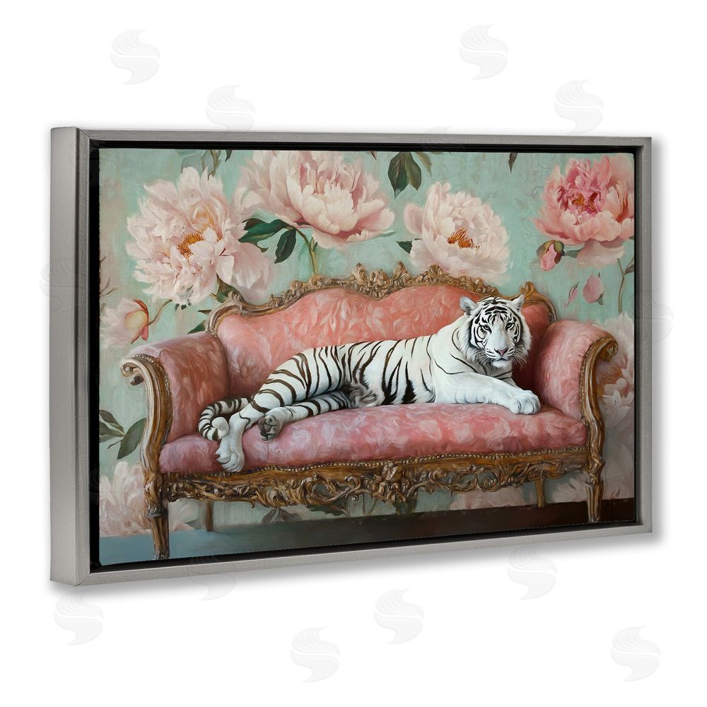 Tina LeCour Where The Tiger Dreams Gray Floating Frame Canvas Wall Art Print