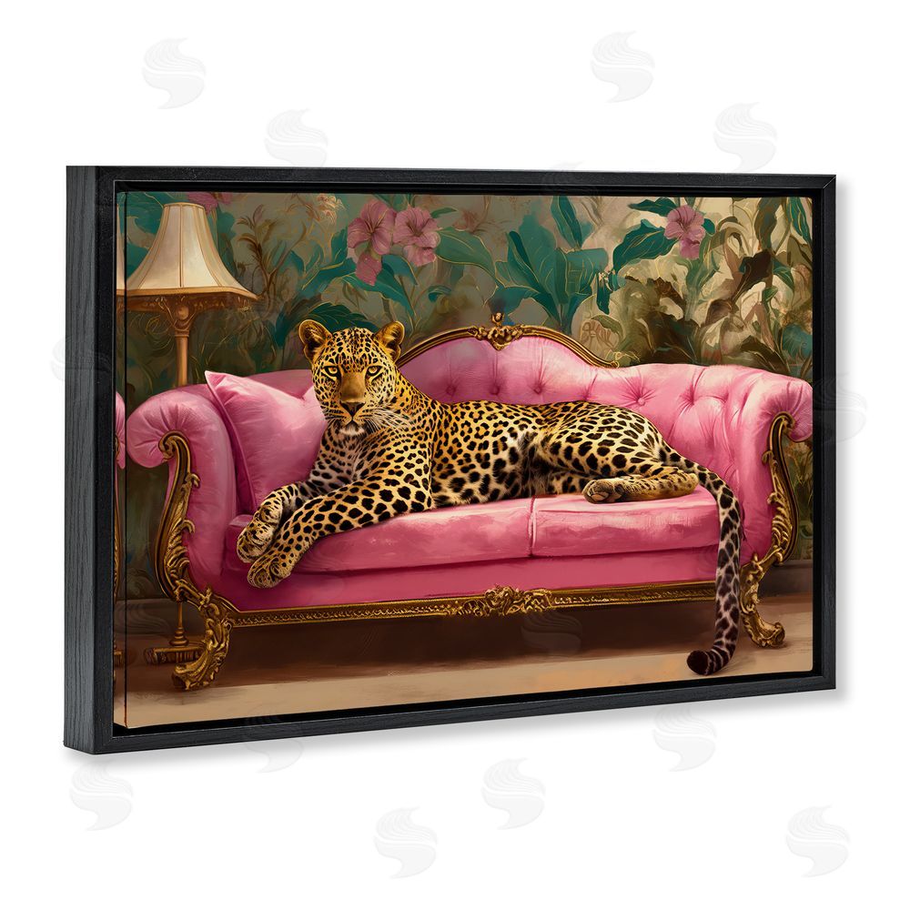 Tina LeCour Exotic Lounging Leopard Black Floating Frame Canvas Wall Art