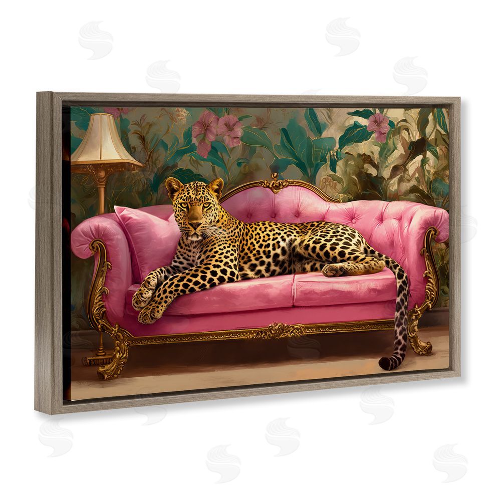 Tina LeCour Exotic Lounging Leopard Brown Floating Frame Canvas Wall Art