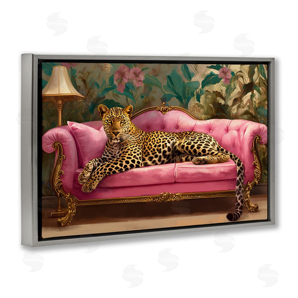 Tina LeCour Exotic Lounging Leopard Gray Floating Frame Canvas Wall Art