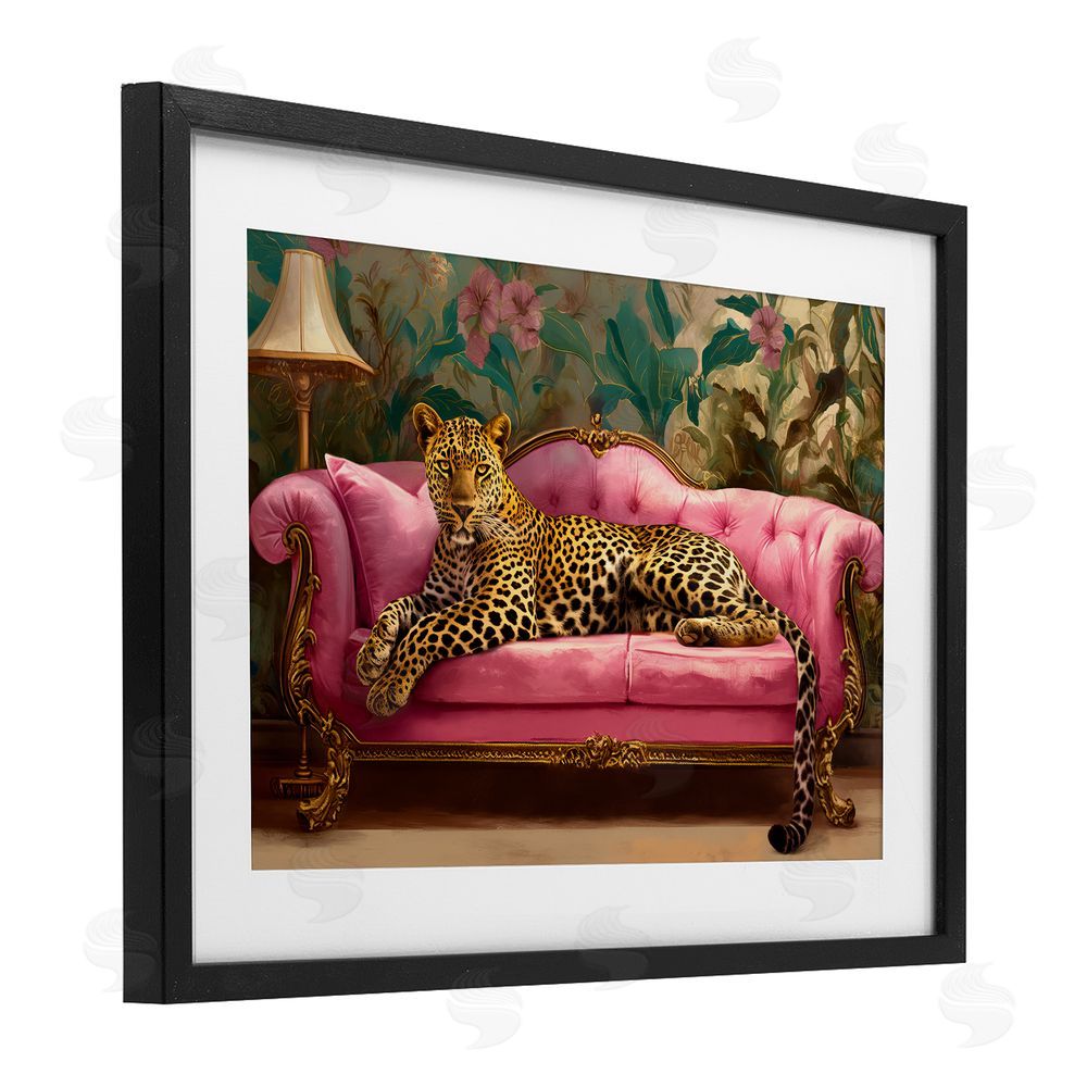 Tina LeCour Exotic Lounging Leopard Black Framed Print Under Glass with Mat Wall Art