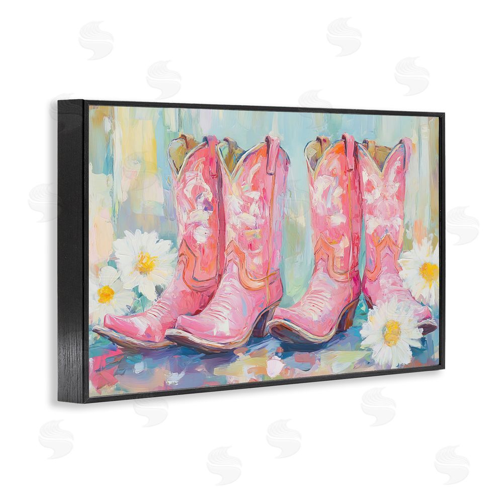 Tina LeCour Pink Cowgirl Boots Pairs Black Framed Giclee Wall Art Print