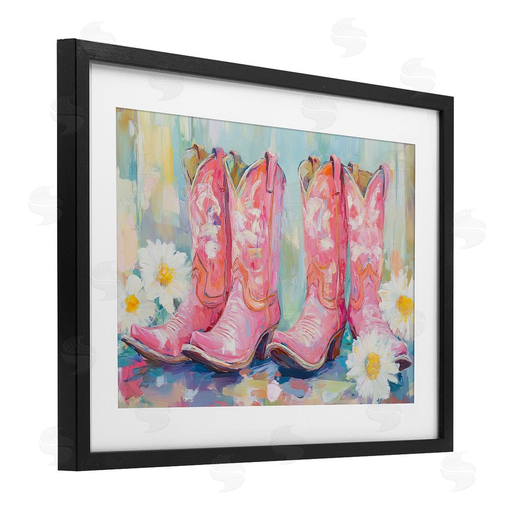 Tina LeCour Pink Cowgirl Boots Pairs Black Framed Print Under Glass Wall Art