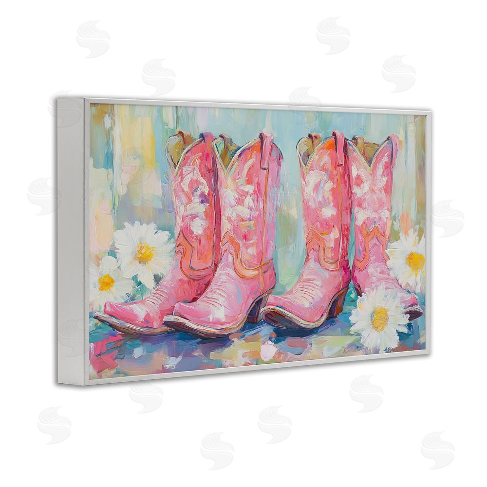 Tina LeCour Pink Cowgirl Boots Pairs White Framed Giclee Wall Art Print