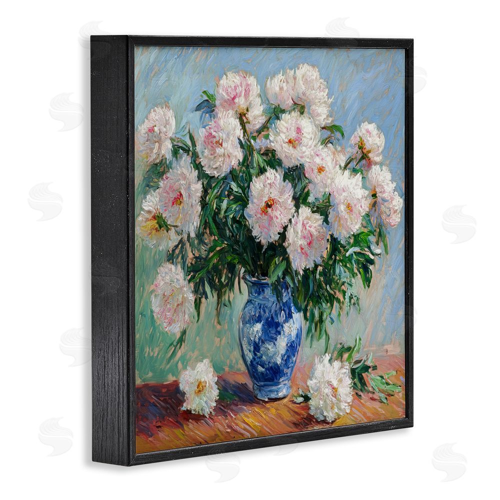 Tina LeCour Peonies in Blue Vase Black Framed Giclee Wall Art Print