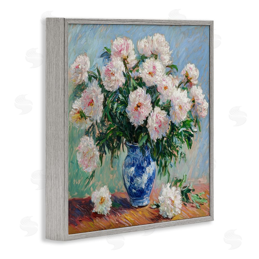 Tina LeCour Peonies in Blue Vase Gray Framed Giclee Wall Art Print