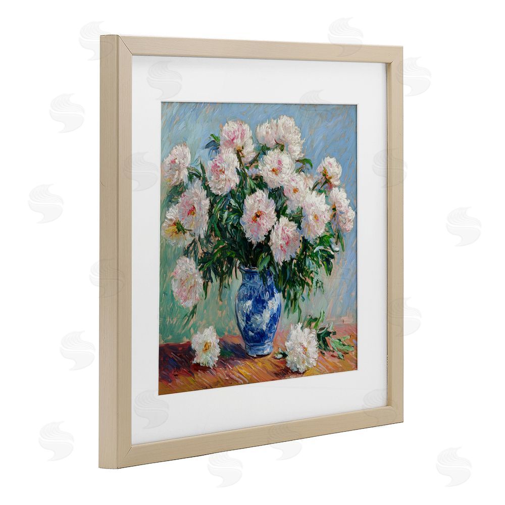 Tina LeCour Peonies in Blue Vase Brown Framed Print Under Glass Wall Art