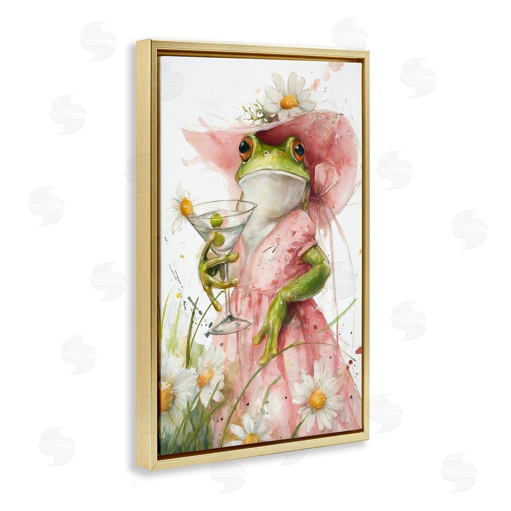 Tina LeCour Martini Hoppy Hour Gold Floating Frame Canvas Wall Art