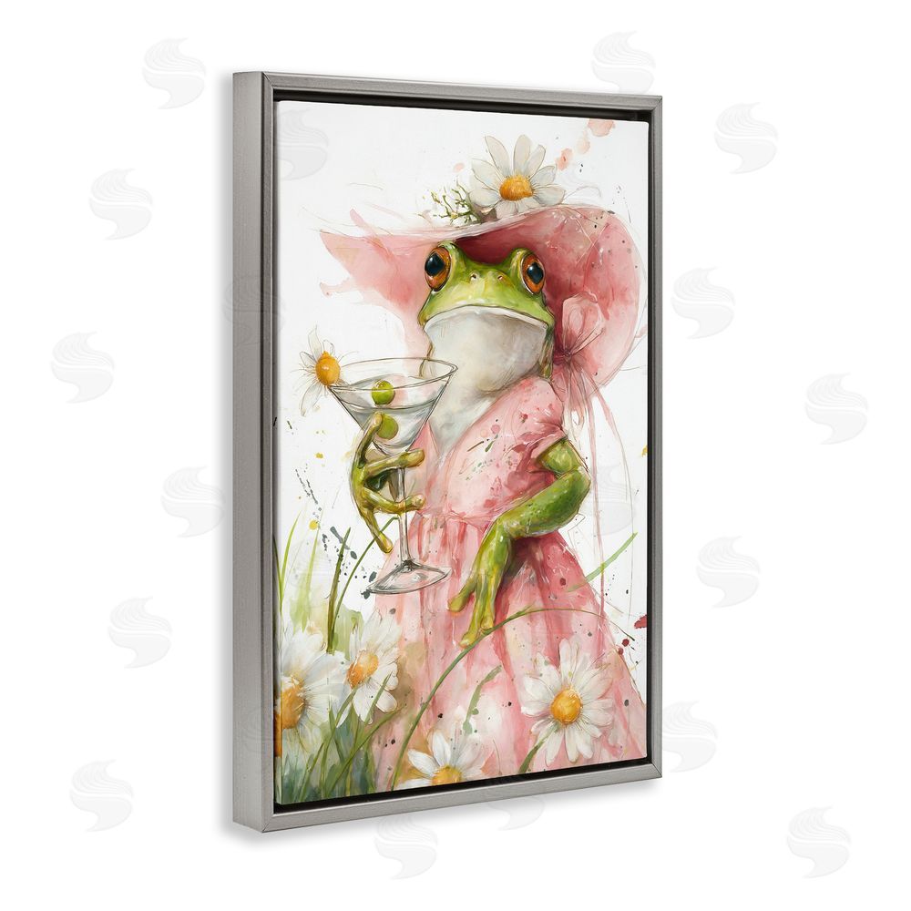 Tina LeCour Martini Hoppy Hour Gray Floating Frame Canvas Wall Art