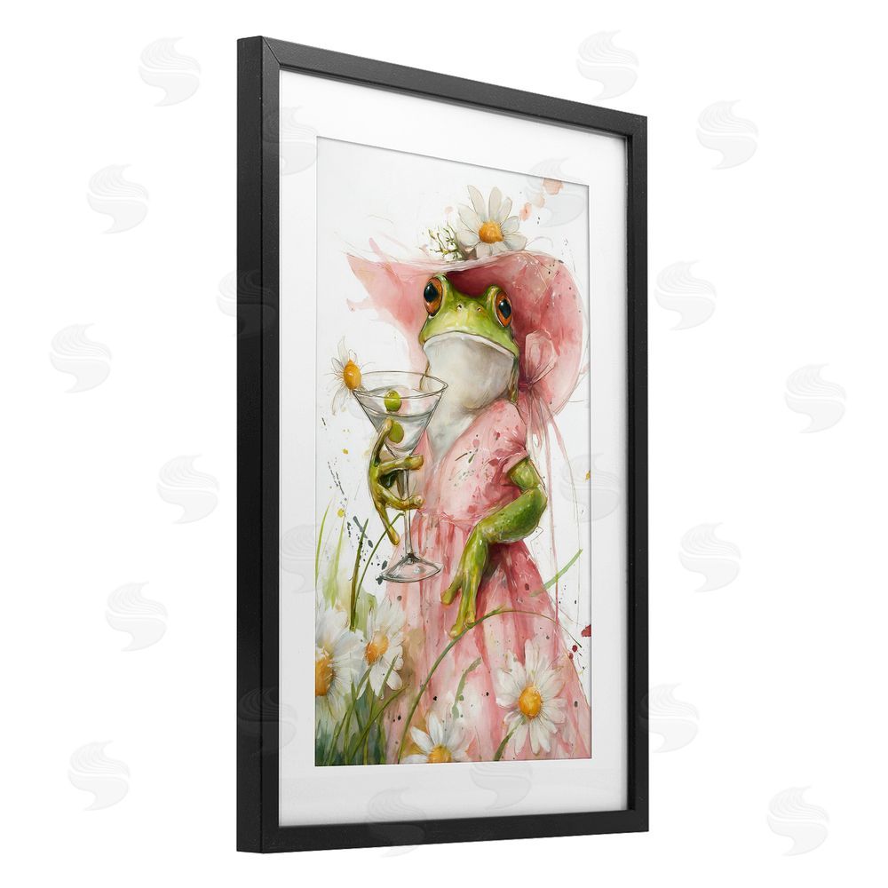 Tina LeCour Martini Hoppy Hour Black Framed Print Under Glass with Mat Wall Art