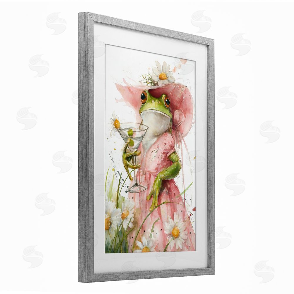 Tina LeCour Martini Hoppy Hour Gray Framed Print Under Glass with Mat Wall Art