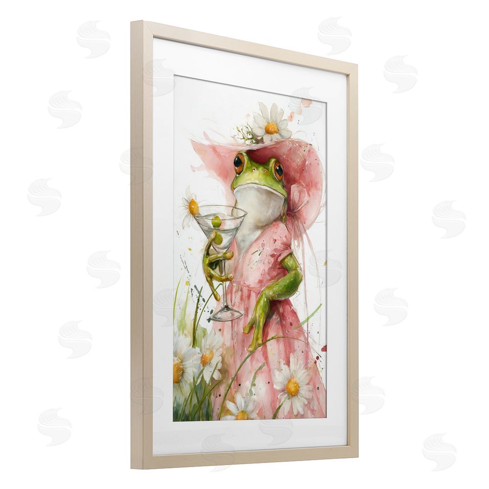 Tina LeCour Martini Hoppy Hour Brown Framed Print Under Glass with Mat Wall Art