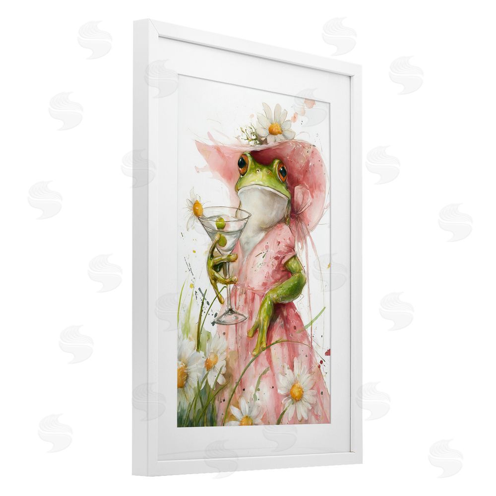 Tina LeCour Martini Hoppy Hour White Framed Print Under Glass with Mat Wall Art
