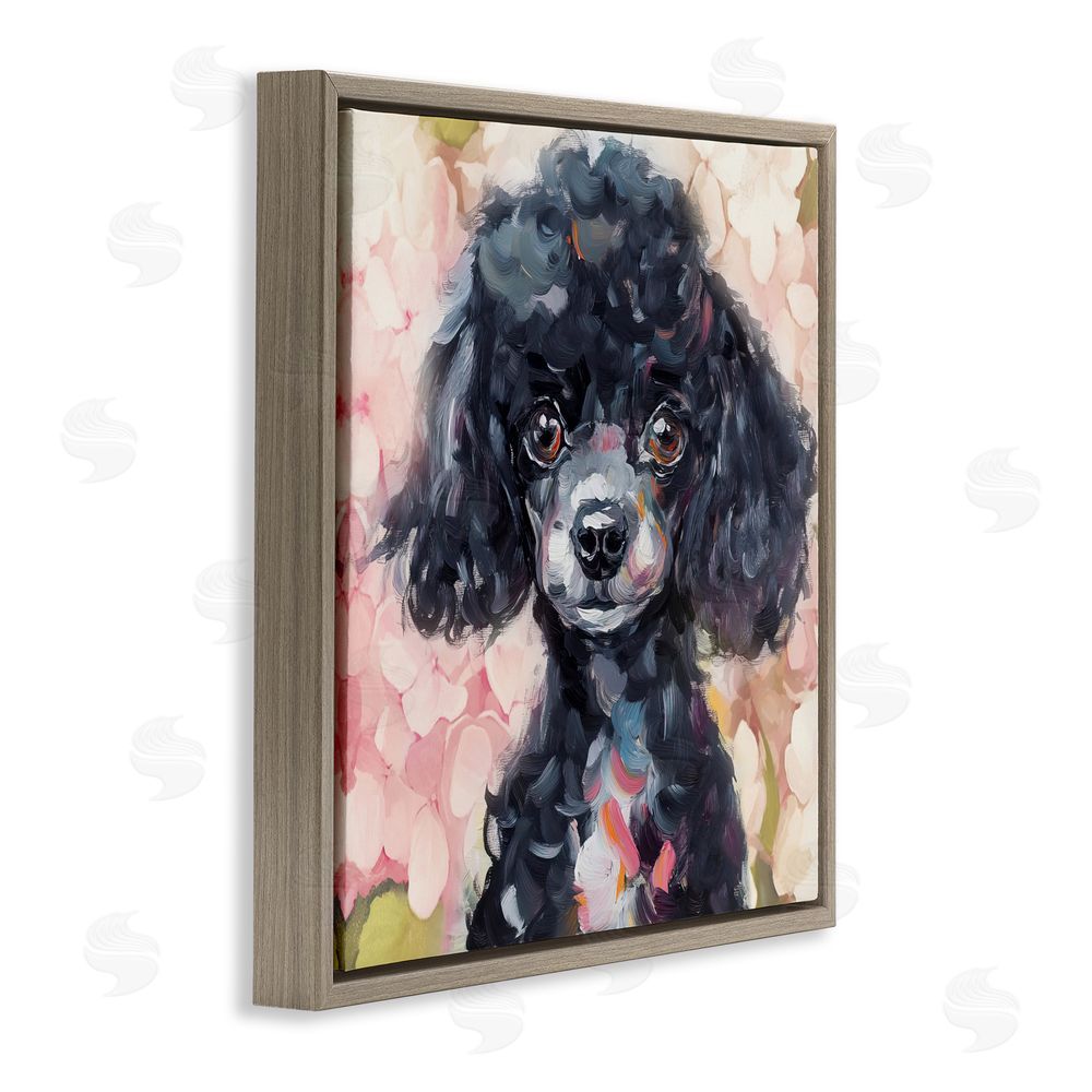 Tina LeCour Little Black Poodle Brown Floating Frame Canvas Wall Art