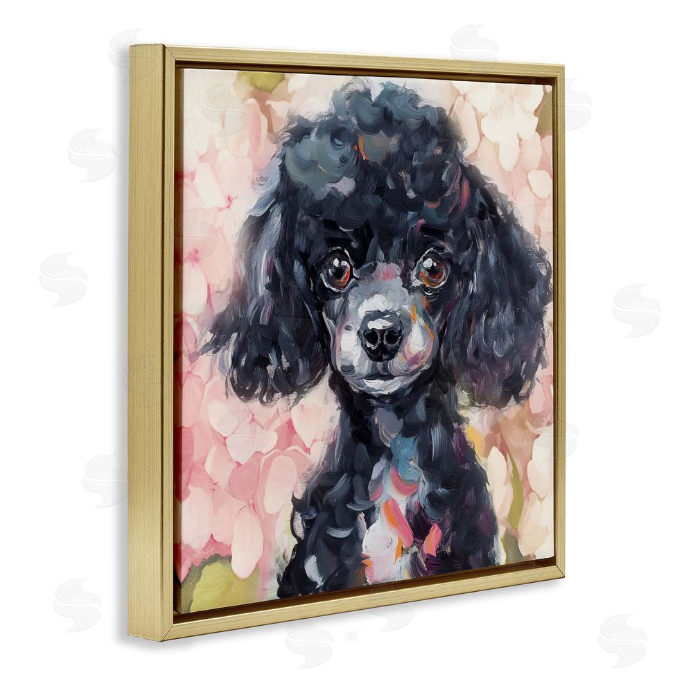 Tina LeCour Little Black Poodle Gold Floating Frame Canvas Wall Art