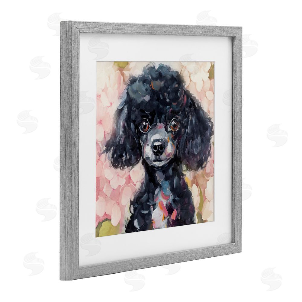 Tina LeCour Little Black Poodle Gray Framed Print Under Glass with Mat Wall Art