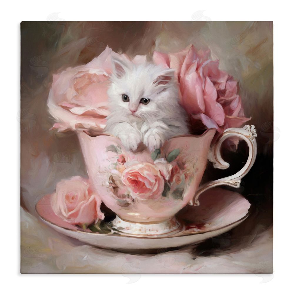 Tina LeCour Little Teacup Kitten Stretched Canvas Wall Art