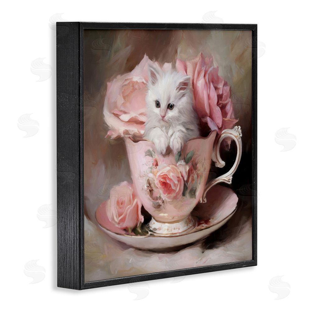Tina LeCour Little Teacup Kitten Blacked Framed Giclee Wall Art Print