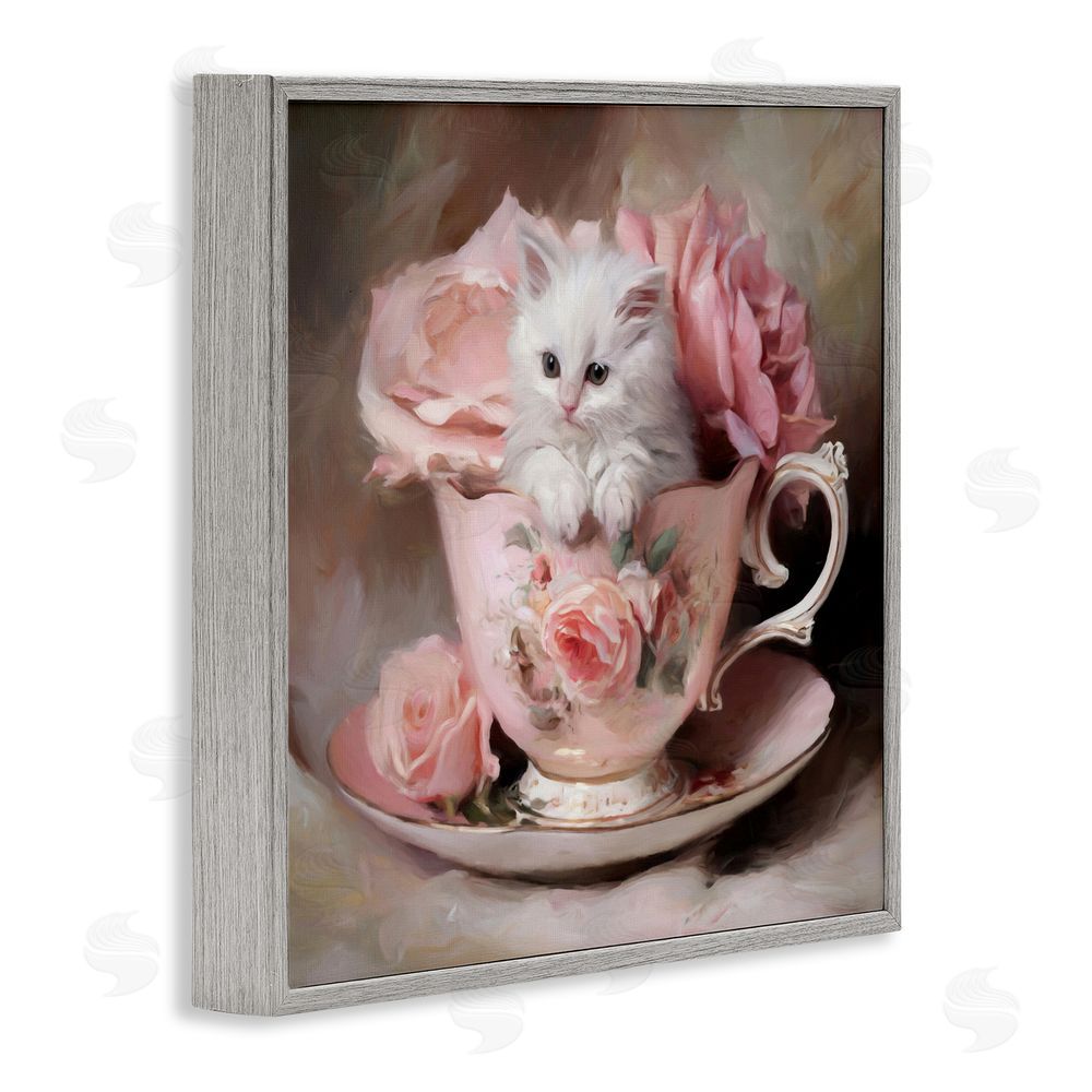 Tina LeCour Little Teacup Kitten Gray Framed Giclee Wall Art Print