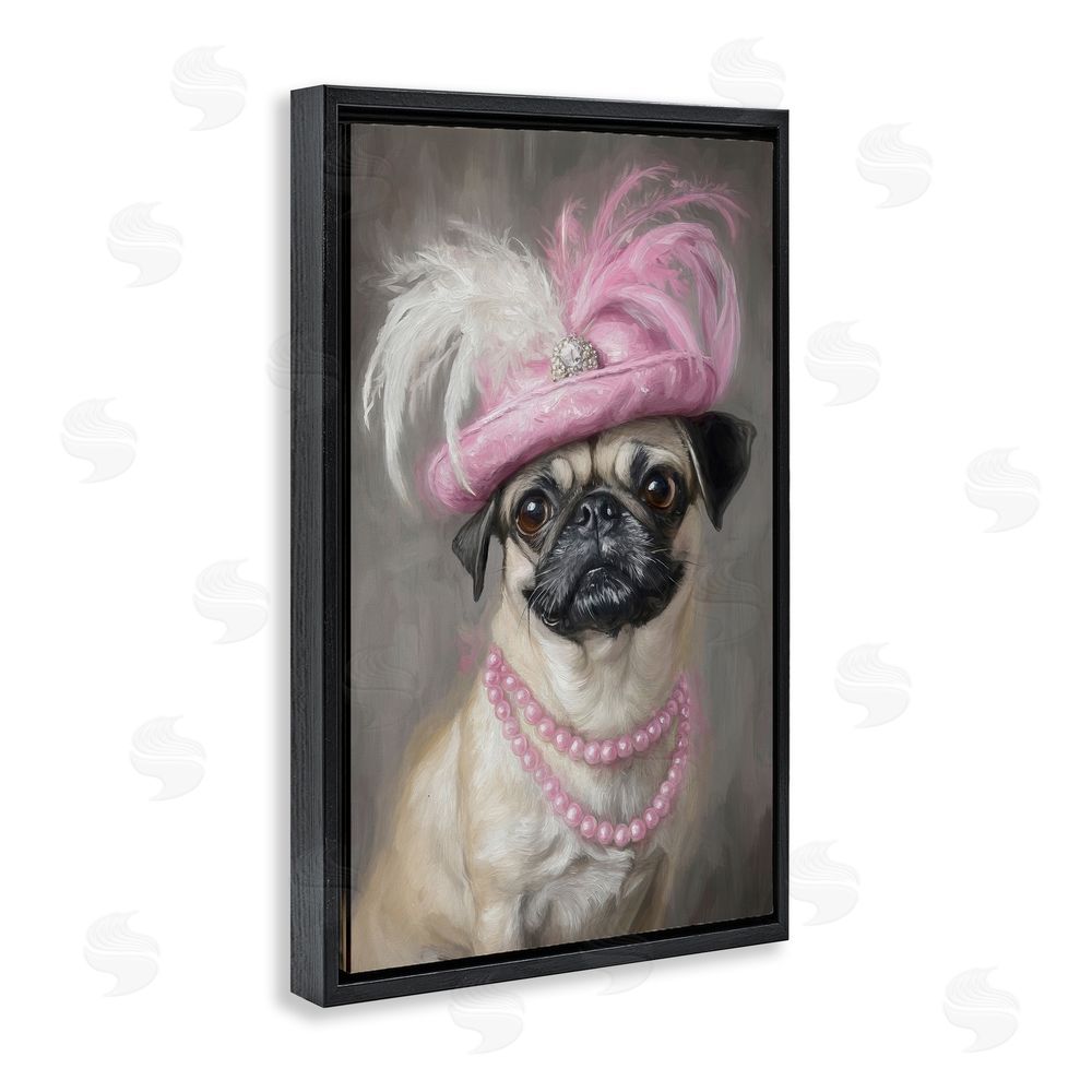 Tina LeCour Lady Pug Portrait Black Floating Frame Canvas Wall Art