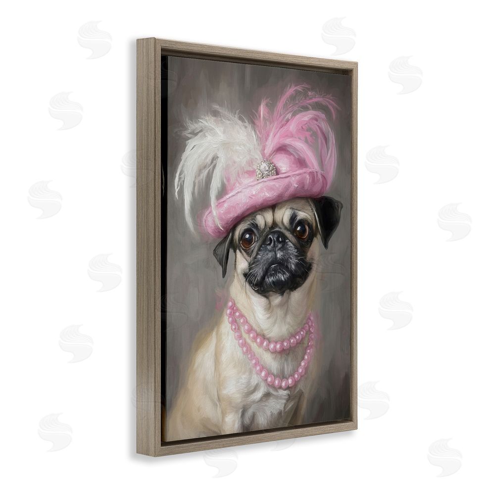 Tina LeCour Lady Pug Portrait Brown Floating Frame Canvas Wall Art