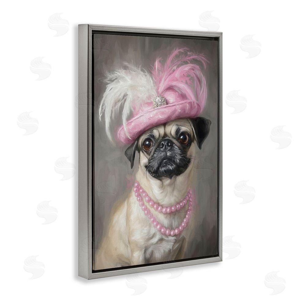 Tina LeCour Lady Pug Portrait Gray Floating Frame Canvas Wall Art