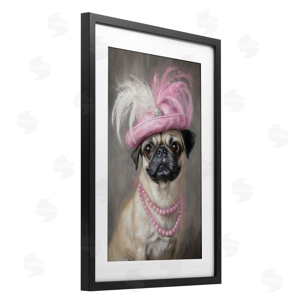 Tina LeCour Lady Pug Portrait Black Framed Print Under Glass with Mat Wall Art