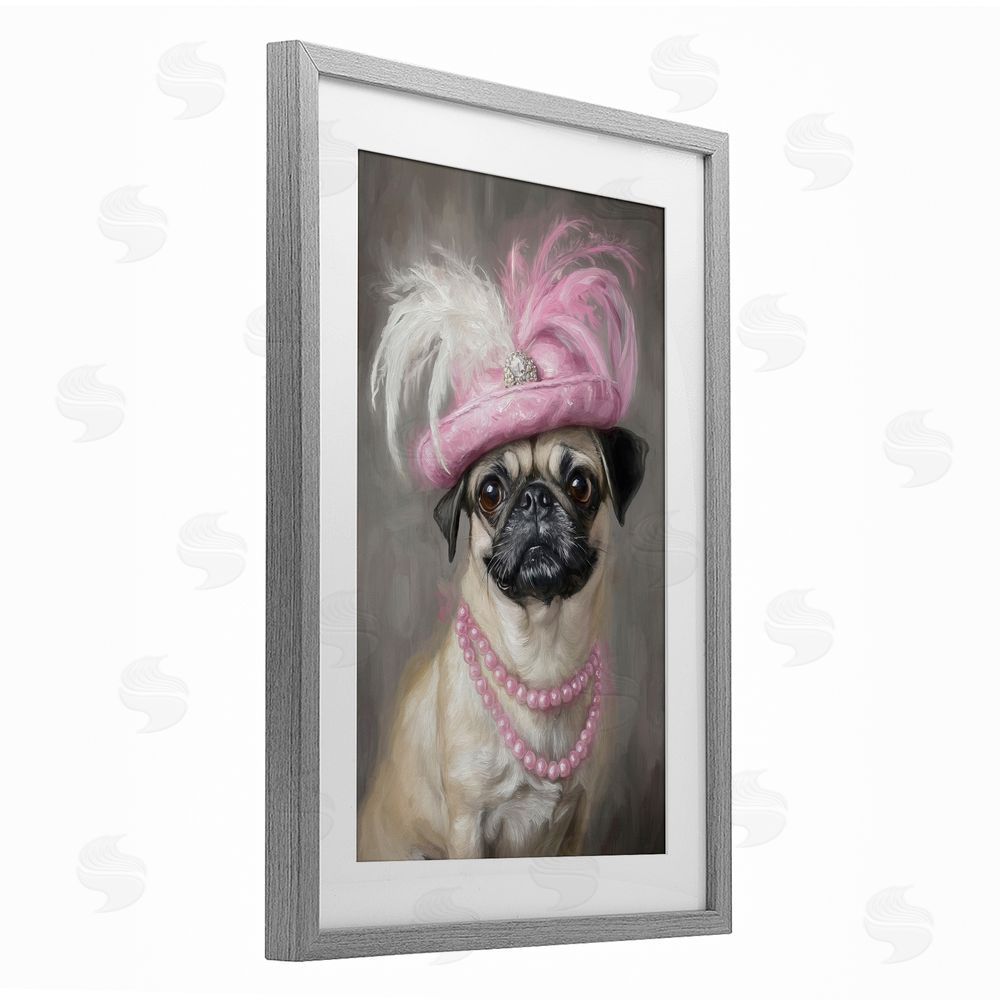 Tina LeCour Lady Pug Portrait Gray Framed Print Under Glass with Mat Wall Art