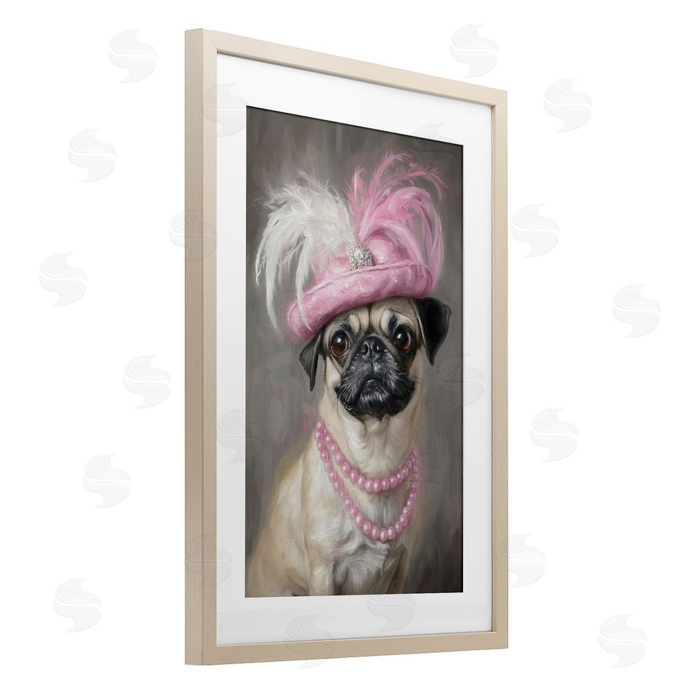 Tina LeCour Lady Pug Portrait Brown Framed Print Under Glass with Mat Wall Art