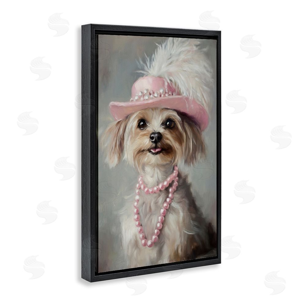 Tina LeCour Lady Yorkie Portrait Black Floating Frame Canvas Wall Art