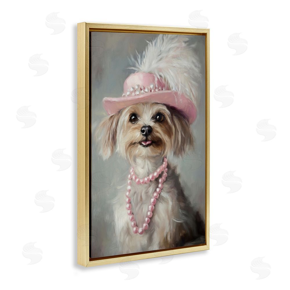 Tina LeCour Lady Yorkie Portrait Gold Floating Frame Canvas Wall Art