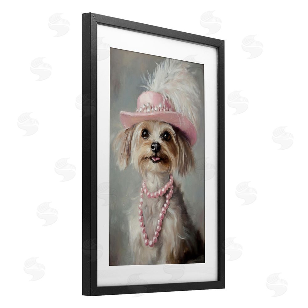 Tina LeCour Lady Yorkie Portrait Black Framed Print Under Glass with Mat Wall Art