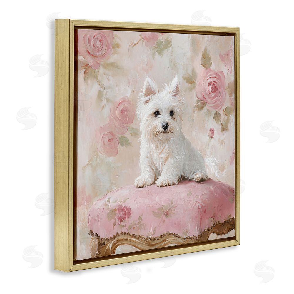 Tina LeCour Fancy Francesca Puppy Gold Floating Frame Canvas Wall Art