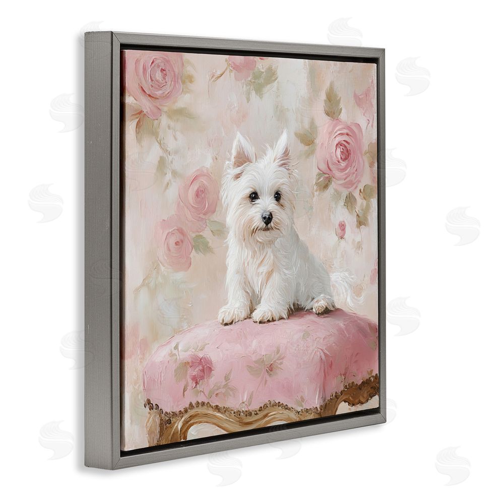 Tina LeCour Fancy Francesca Puppy Gray Floating Frame Canvas Wall Art